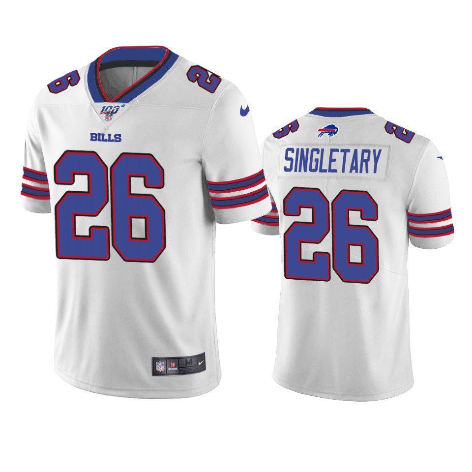 Men Buffalo Bills 26 Devin Singletary Nike White 100th Limited NFL Jersey